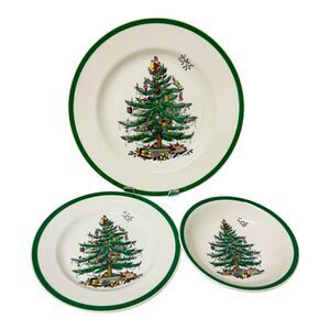 Spode Christmas Tree Stoneware 3 Pc Set Dinner Saucer Plate Bowl NO MUG Box